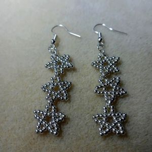 Silver beaded star earrings